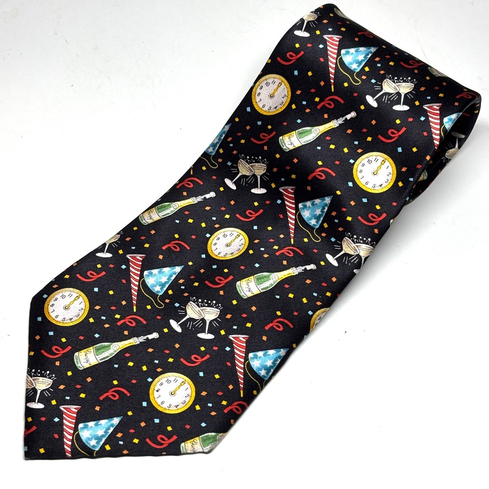 New Impulse Necktie Mens One Size Black New Years Eve Champagne Silk Tie Novelty